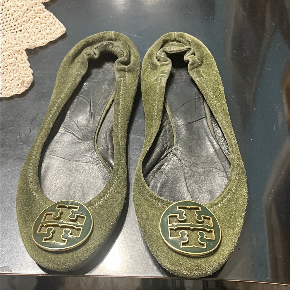 Tory Burch Forest Green Suede Flats